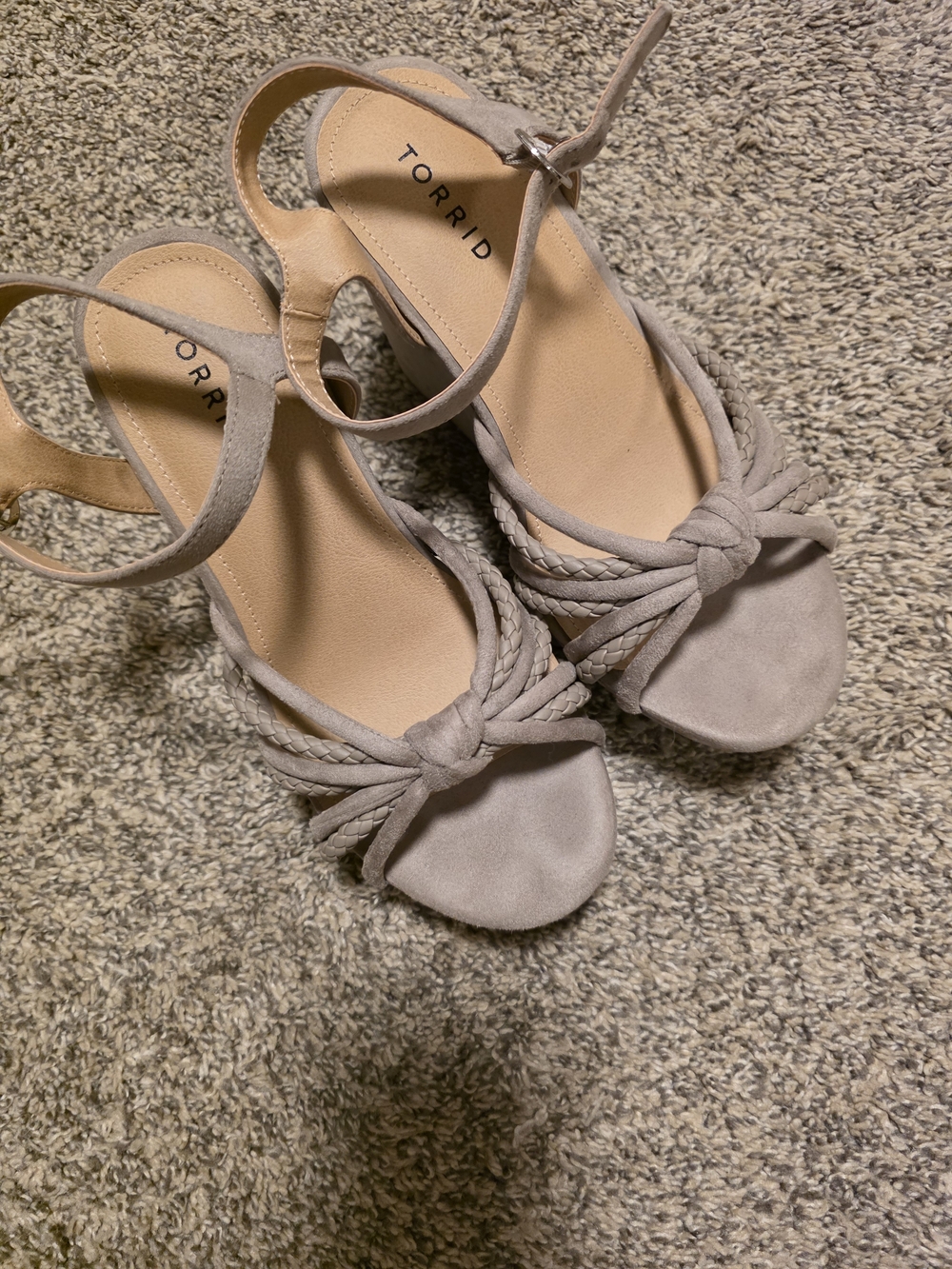 torrid taupe braided knot ankle-strap heels